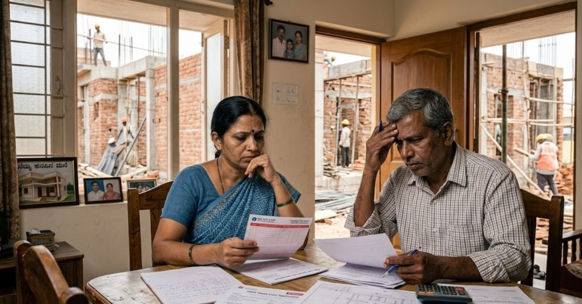 ಮಕ್ಕಳಿಗಾಗಿ ಮನೆ ಕಟ್ಟಲು ಪೋಷಕರು ಸಾಲ, ಉಳಿತಾಯ ಮತ್ತು ಮನೆ ನಿರ್ಮಾಣ ಯೋಜನೆ ಬಗ್ಗೆ ಚಿಂತಿಸುತ್ತಿರುವ ದೃಶ್ಯ